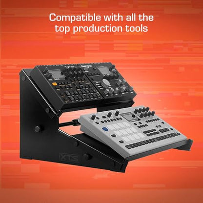 XTS Duo-Flex Desktop Stand, 2 Tiers with Trays for FX Pedals / Synths / Samplers / Audio Interfaces / MIDI Controllers, Holds 2-4 Pedals or Machines on Each Tier, 17.7" Width, Fits MPC Live 3 / TR-8S / Digitakt & more - size: Duo-Flex Stand