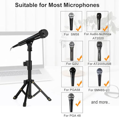 Tabletop Mic Stand, Adjustable Desktop Microphone Stand with Mic Clip and 5/8" Male to 3/8" Female Screw for Most Microphone on the Market