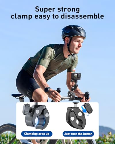 TELESIN Camera Clamp Mount Bike Motorcycle Handlebar Mounts Accessories,360 Ball Joint Tube Roll Bar Holder Clip for GoPro Mission 1 PRO/DJI Osmo Pocket 4/ Action 6 5 4/ Insta360 Luna Ultra/Xtra Muse
