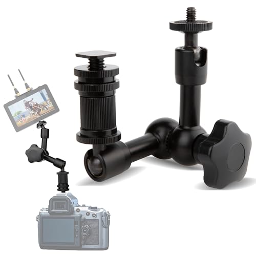 7-Inch Magic Arm - Articulating Friction Arm with 1/4" Tripod Screw & Cold Shoe Mount - 360 Swivel Ball Head Monitor Mount for DSLR Camera Rig, LED Light, Microphone - Black