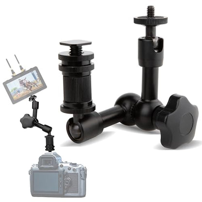 7-Inch Magic Arm - Articulating Friction Arm with 1/4" Tripod Screw & Cold Shoe Mount - 360 Swivel Ball Head Monitor Mount for DSLR Camera Rig, LED Light, Microphone - Black