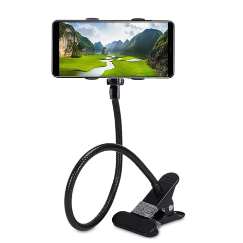 Selfdee Cell Phone Holder,Lazy Bracket, 360-degree Rotating Universal Flexible Long Arms Clip Mount Gooseneck Phones Stand for Bed Flexible Arm Adjustable Mount Clamp on Desk Bedframe (Black)