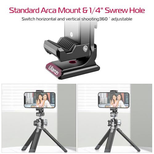 ULANZI ST-27 Metal Phone Tripod Mount, 360° Phone Holder for Tripod w 3 Cold Shoes & Arca Port, Versatile Smartphone Adapter for iPhone 17 16 15, Desktop Tripods, and Live Streaming/Vlogging Setup
