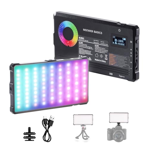 NEEWER Basics RGB Video Light, 8W 2700K-7500K Portable Full RGB Colors 17 Scenes CRI97, 4000mAh Rechargeable Metal Small LED Camera Panel Lighting for DSLR Tripod Streaming Video Recording, SL90C