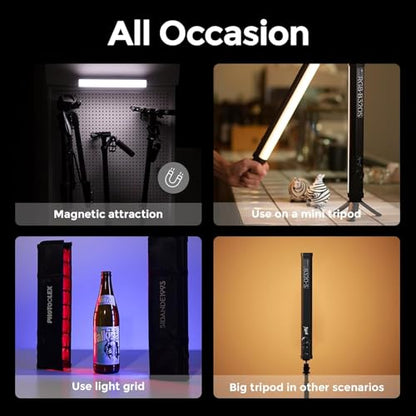 PHOTOOLEX RGB Tube Light, Mini LED Video Light Wand, Magnetic Light Stick | 190mm/2600mAh/Rechargeable/Handheld/2500-9900K/360° Full Color/CRI 96+, Photography Light Bar for TikTok YouTube