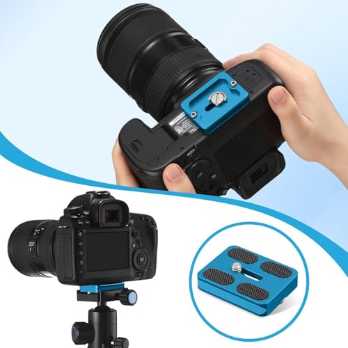 Frienda 2 Pieces Metal Quick Release Plate with 1/4''-20 Camera Screw Tripod Mount Plate Fits Standard for DSLR Camera Tripod Ball Head(Pu50,Black and Blue) - color: Black and Blue, style: PU50