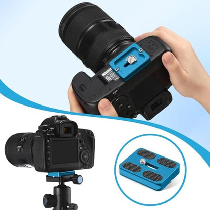 Frienda 2 Pieces Metal Quick Release Plate with 1/4''-20 Camera Screw Tripod Mount Plate Fits Standard for DSLR Camera Tripod Ball Head(Pu50,Black and Blue) - color: Black and Blue, style: PU50