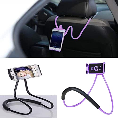 Chapter Seven Universal Smart Mobile Phone Stand,Hanging on Neck Cell Phone Mount Holder, Flexible Lazy Bracket DIY Free Rotating for Multiple Functions (Black) (Purple) - color: Purple