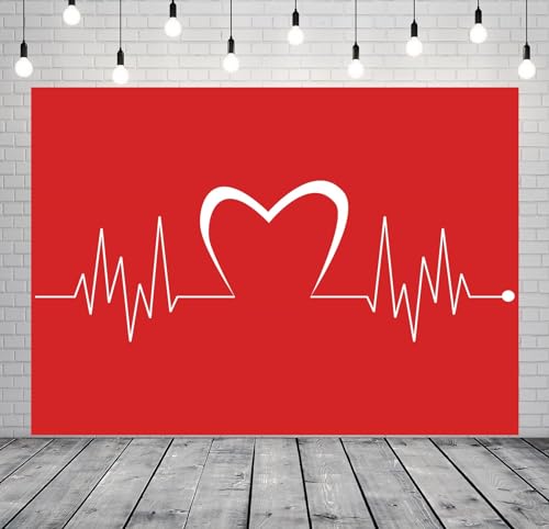 12x10ft Fabric Happy Valentine's Day Backdrop for Photography Art Design Health Medical Heartbeat Pulse Background for Lovers Valentine's Day Party Decoration Photo Studio Props - size: 12x10FT