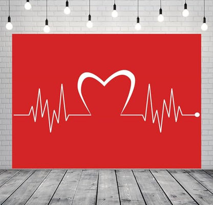 10x6.5ft Fabric Happy Valentine's Day Backdrop for Photography Art Design Health Medical Heartbeat Pulse Background for Lovers Valentine's Day Party Decoration Photo Studio Props - size: 10x6.5FT