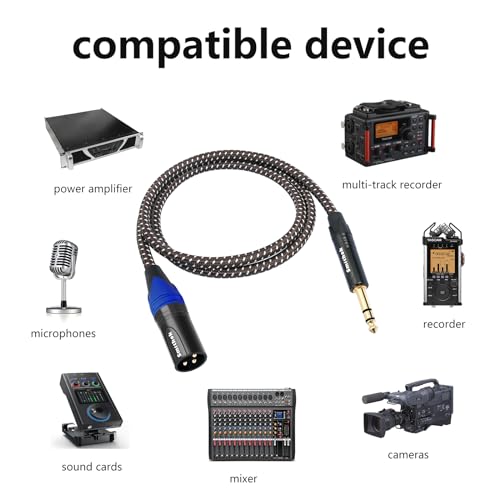 Smithok 2Pack 1/4" to XLR Cable,Heavy Duty Nylon Braided,Gold Plated Plug,Balanced 1/4" TRS to XLR Male Patch Cable, Quarter Inch 6.35mm to 3pin XLR Male Microphone Cable -6.6ft