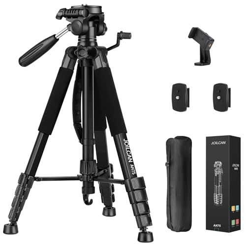 JOILCAN Tripod Camera Tripods, 74" Tripod for Camera Phone Video Recording, Heavy Duty Cameras Tripod Stand, Professional Travel DSLR Tripods Compatible with Canon iPhone, Max Load 15 LB - color: Black, size: 74"