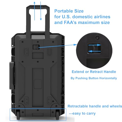 Regetek Waterproof Travel Camera Hard Case with Padded Divider, 22 x 14 x 10 Inch, Rolling Case for Camera, Gear, Equipment, Dustproof, Shockproof,Airline Carry-On Approved, Inner 19.8"x 10.9" x 6.8"