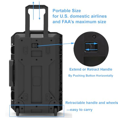 Regetek Waterproof Travel Camera Hard Case with Padded Divider, 22 x 14 x 10 Inch, Rolling Case for Camera, Gear, Equipment, Dustproof, Shockproof,Airline Carry-On Approved, Inner 19.8"x 10.9" x 6.8"
