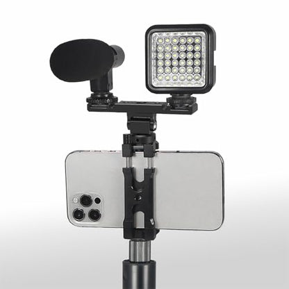 Dual Cold Shoe Extension Bar Mount – Aluminum Dual hot Shoe Bracket with 1/4" Thread and Cable Management Slot, Compatible with DSLR Cameras, LED Video Lights, Microphones, Monitors, and More