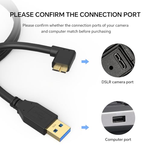 16ft 5Gbps USB A to Micro B Cable for Photo/Video Shooting, Hard Drive USB Cable, 3.0 Micro B to USB-A Compatible with Canon EOS 1DX2/ 5D4/ 5DS/ 5DSR/ 7D2 Nikon D850/ D810/ D800D5/ D500 - color: Micro-B