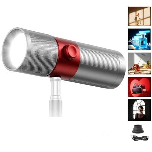 RGB Photography Flashlight, 8400mAh Portable Zoom Spotlight with 20 Gobos 4 Colors Rechargeable Picture Fill Light 10W LED Video Ambient Lighting for Content Creator Accessories Portrait
