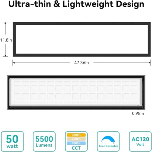 1x4 LED Flat Panel Light Surface Mount 50W 5500LM 18Pack Black | TRIAC Dimmable LED Ceiling Light, Selectable 3000K/4000K/5000K, 120V, for Garage, Kitchen, Office, Commercial Use - color: Black, size: 1x4FT 18PACK