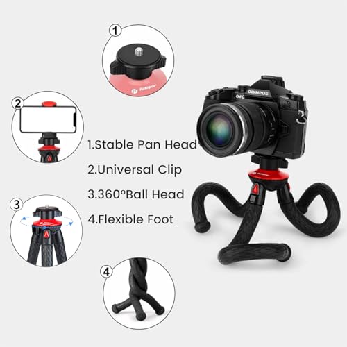Fotopro Tripod for iPhone Flexible Camera Tripod with Action Camera Holder Phone Mount Portable Bendable Handheld Mini Camera Tripod Stand for go pro Phone Vlogging Video - style: UFO Pro tripod