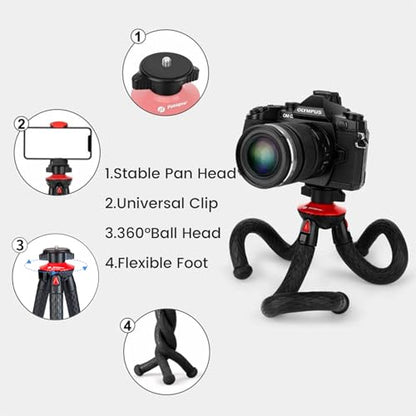 Fotopro Tripod for iPhone Flexible Camera Tripod with Action Camera Holder Phone Mount Portable Bendable Handheld Mini Camera Tripod Stand for go pro Phone Vlogging Video - style: UFO Pro tripod