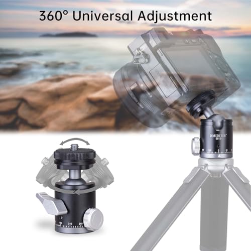 B19 Mini Ball Head with Hot Shoe Mount, Aluminum Alloy, 1/4" Standard Screw, 360 Degree Rotation, 30mm x 64mm, Black