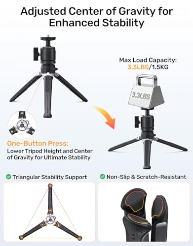 Webcam Tripod for Desk, Extendable Web Cam Stand Mount with Phone Holder for Logitech Webcam C920 C922 C922x C925e C930 C930e C615 Brio 4K NexiGo N60, GoPro Camera and Ring Light with 1/4" Thread - size: Tripod Base