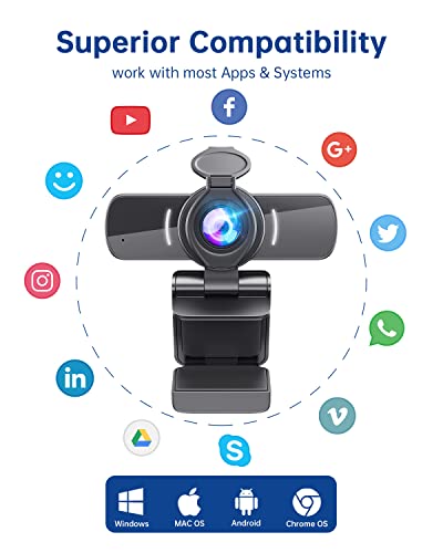 Webcam with Microphone, 1080P 30fps HD Webcams, USB 2.0 Computer Webcam, 3D Noise Reduction and Automatic Gain Web Cam for PC Mac Laptop Desktop,Video Calling, Online Classes and Video Conference