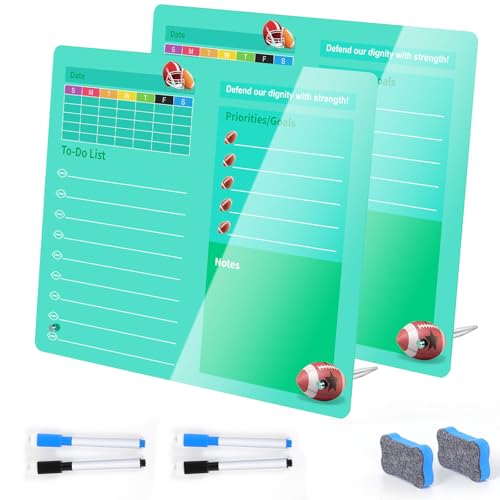 LeMotech Desktop Acrylic Dry Erase Board, 12x10 inches Weekly & to-Do List Planner, Tabletop Whiteboard with Stand, Office Supplies Includes 2 Markers & 1 Eraser, Green Football Pattern, 2 Pack - color: Green, size: 12"W x 10"H (2 Pack)