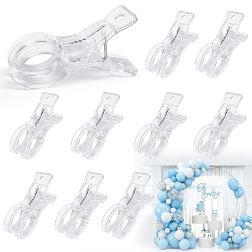 Voyzoz 10 Pack Clear Spring Clamps, 3.5 Inch Plastic Balloon Arch Clips for Backdrop Stand, Birthday Party Decoration, Crafts, Photography Studio