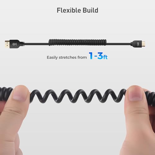 Cable Matters 48Gbps 8K Mini HDMI Coiled Cable 1-3ft with 8K@60Hz, 4K@240Hz and HDR Support, MiniHDMI to HDMI Cable Coiled for DSLR Cameras, Camcorders, Portable Monitor and Raspberry Pi Zero - style: Mini HDMI
