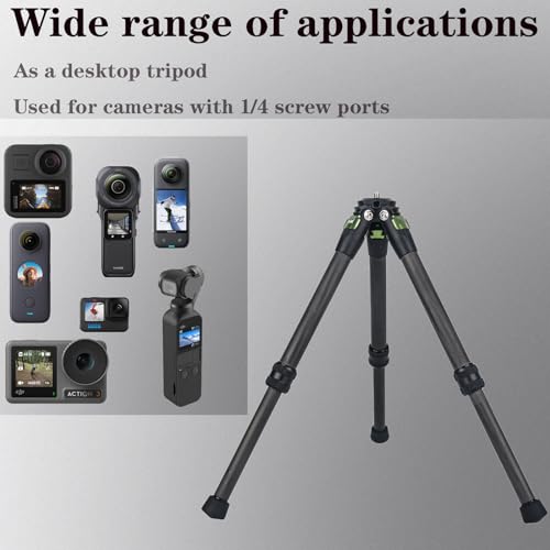 Carbon Fiber Mini Tripod, Desktop Tabletop Stand Compact Mini Tripod for insta360 Insta 360 x5 x4 ONE X3 X X2 RS Go pro Hero 13 12 11 10 9 for DJI OSMO 360 Accessories (Green) - color: Green