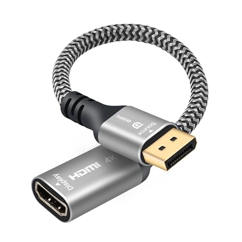 4K@60Hz DisplayPort to HDMI Adapter, Uni-Directional DP DisplayPort Male (Source) to HDMI Female (Screen) Braided Cord Converter Connector for PC, Dell, HP, AMD, NVIDIA Laptop HDTV Monitor - color: DP Male to HDMI Female, size: 1 Pack