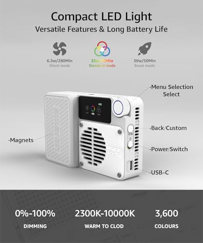 amaran Ace 25c Kit RGB Pocket LED Light,Boost Mode to 32W Mini On Camera Video Light,2300K~10000K Support Magnetic Attraction and App Control with Carrying Case,Mini Tripod,Grid (Charcoal) - color: Charcoal
