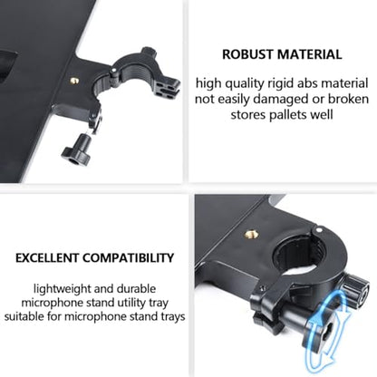 Microphone Stand Tray with Phone Support, Microphone Stand Clamp-On Rack Tray Holder，Universal Sound Card Tray for Live Streaming (Large) - size: Large