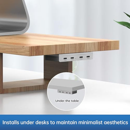 EJAY Magnetic USB C Hub 10Gbps, 4 Port USB 3.2 Gen2 Desktop USB Hub with 47in Long Data Cable, Desk Mount USB C Hub Magnetic to Attach to Desk/PC Case, Powered USB Data Hub for PC, Mac, Silver - color: Silver