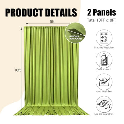10ft x 10ft Olive Green Backdrop Curtains for Parties, Fabric Satin Background Curtain with Rod Pockets for Weddings, Birthday, Baby Shower, Photography, Graduation Party Backdrop Drapes, 2 Panels - color: Olive Green