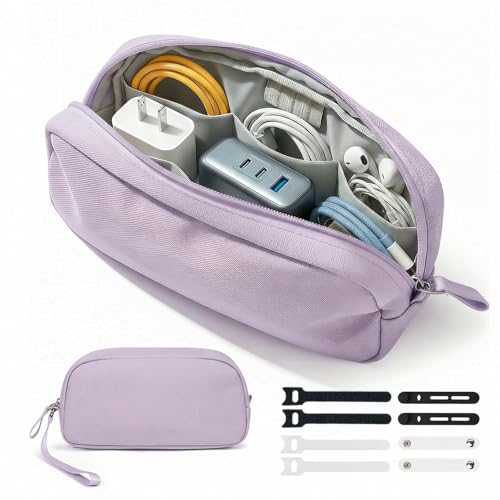 Travel Accessories Electronics Organizer, Waterproof Cable Organizer Bag for 3ft+ Cords, Tech Organizer Case for Charger, Phone & Airplane Gadgets, Purple - color: Purple, size: Medium