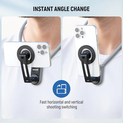 NEEWER Magnetic Neck Holder for Action Camera Phone Hands Free Neck Tripod Chest Mount Compatible with GoPro DJI Insta360 iPhone Android Phone Holder for POV Vlog, Gray, GP16 - style: GP-16(Gray)