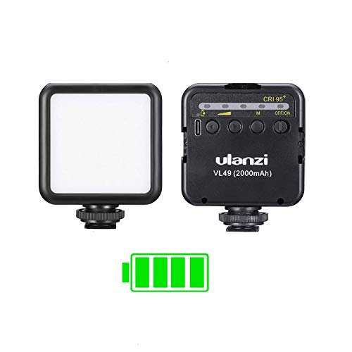 Ulanzi VL49 LED Video Light, 2000mAh Rechargeable On-Camera Fill Light, 5500K Portable Mini Photography Lighting for iPhone Vlogging, DSLR Camera, Tripod, TikTok, Selfie Video Shooting - color: Black