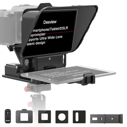 Desview P8 Universal Teleprompter for Smartphone Camera, DSLR Webcam Tablet up to 10" with Bluetooth Remote Foldable Design for Live Streaming Video Recording YouTube TikTok Videos - size: P8 Teleprompter