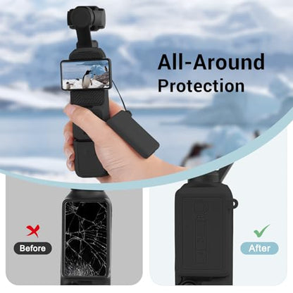 Silicone Case for DJI Osmo Pocket 3/Xtra Muse Camera with Fixed Base & Anti-Loss Lanyard, Compatible with Xtra Muse Accessories – for Travel Vlogging Daily Filming (Black) - color: Black