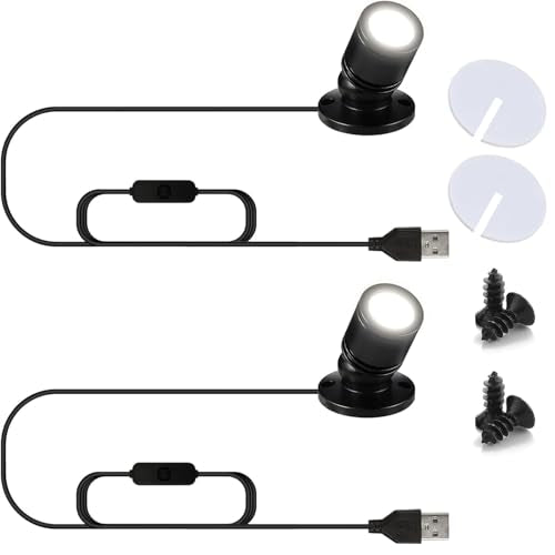 USB Powered Mini Spotlights for Displays 2-Pack – 5V Small LED Spot Lights Indoor, 7 Color Options, Compact USB Spotlight for Display Cases, Shelves, Cabinets, and Artwork (2PACK White Light) - color: 2PACK White Light