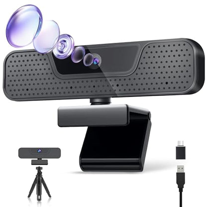 4K Auto Focus Webcam for PC, 4 AI Noise-Canceling Mics UHD Web cam, Auto Light Correction, 85°FOV Computer Web Camera, USB C Plug&Play Webcam with Tripod & Privacy Cover Works w/Zoom/Skype/Google - style: 4K Autofocus Webcam with Cover & Tripod