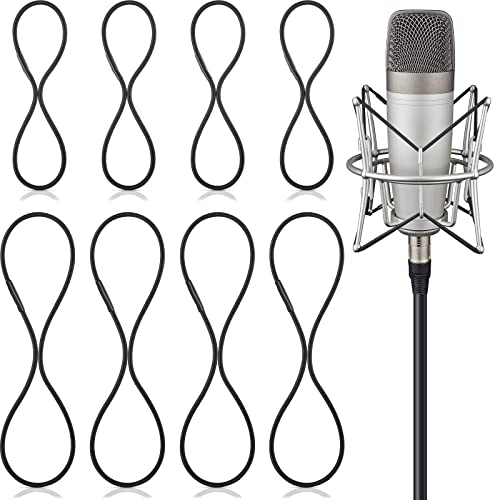 Shappy 8 Pieces Black Universal Elastic Bands Replacement Microphone Shock Mount Rubber Ring Shock Mount Holder Clamp Clip for Microphone Holder Clip