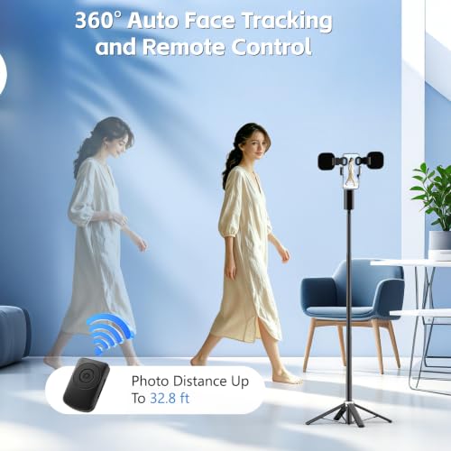 Auto Face Tracking Tripod for iPhone, Android & Camera, 60" Extendable Selfie Stick Tripod with Light and Remote, No App, 360° Rotation Phone Holder for TikTok, YouTube, Vlog, Live Streaming - style: update