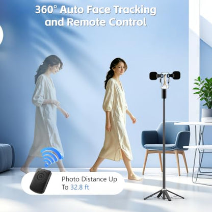 Auto Face Tracking Tripod for iPhone, Android & Camera, 60" Extendable Selfie Stick Tripod with Light and Remote, No App, 360° Rotation Phone Holder for TikTok, YouTube, Vlog, Live Streaming - style: update