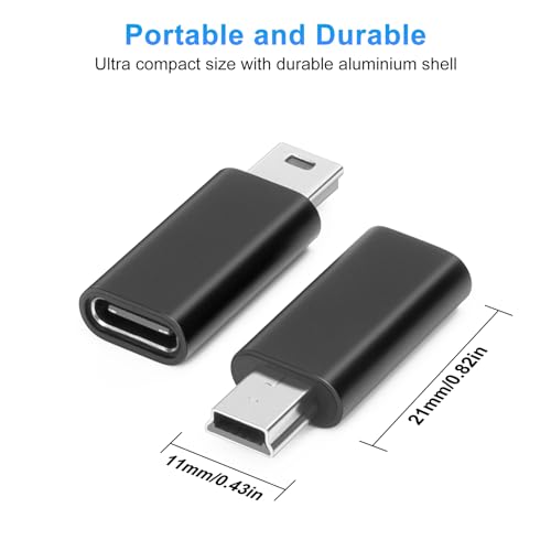 USB C to Mini USB Adapter (2 Pack), USB-C Female to Mini USB Male Adapter, Aluminum Alloy Data Adapter, Compatible with Laptops/Tablets, Flash Drive, MP3 Players, Digital Cameras etc, Black - style: TC-Mini-Black