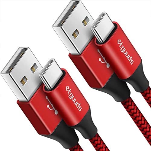 etguuds USB to USB C Cable 2ft, 2-Pack USB A to Type C Charger Cord Fast Charging for Samsung Galaxy A17 A16 A15 A26 A36 A56, S25 S24 S23 S22 S21 S20 S10 Note 20, for iPhone 17 16 15, Moto, Red - color: Red, size: 2ft