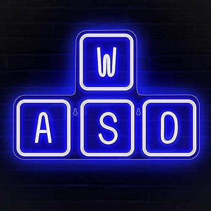 Lumoonosity WASD Neon Sign - USB Powered Blue Keyboard Neon Lights - WASD Keycaps Led Sign with On/Off Switch for Wall, Bedroom, Game Room Decor - Cool WASD Keys' Gaming Lights for Gamers, Streamers - style: WASD BLUE