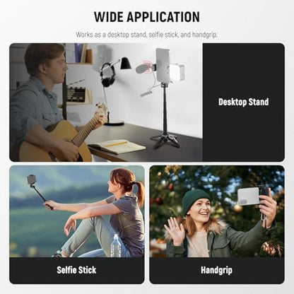 NEEWER Selfie Stick with Detachable Bluetooth Remote Shutter, Lightweight Foldable Travel Tripod for iPhone for YouTube/TikTok Vlogs Live Streaming Photography, Black, P15